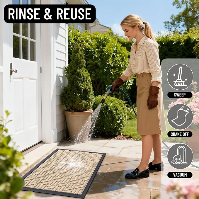 OLANLY Front Door Mat Outside Entrance 47x32, Heavy Duty Sturdy Natural Rubber