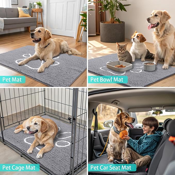 Smiry Dog Door Mat for Muddy Paws, Absorbent Dirt Trapper Non Slip Quick Dry
