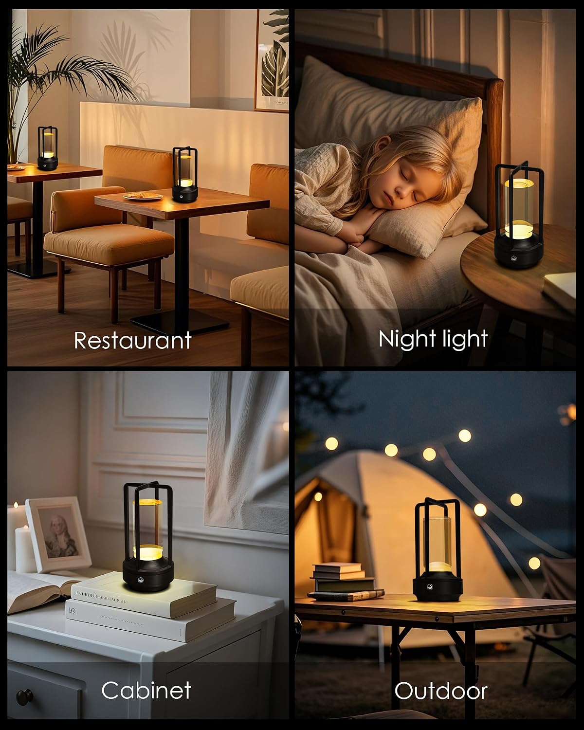 Set of 2 Cordless Table Lamps Rechargeable Desk Lamps Black