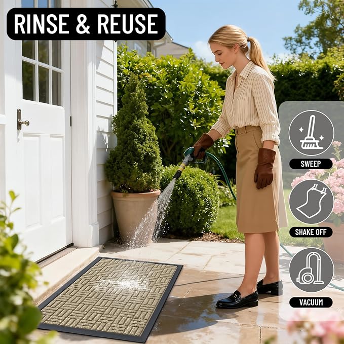 OLANLY Front Door Mat Outside Entrance 29.5x17, Heavy Duty Sturdy Natural