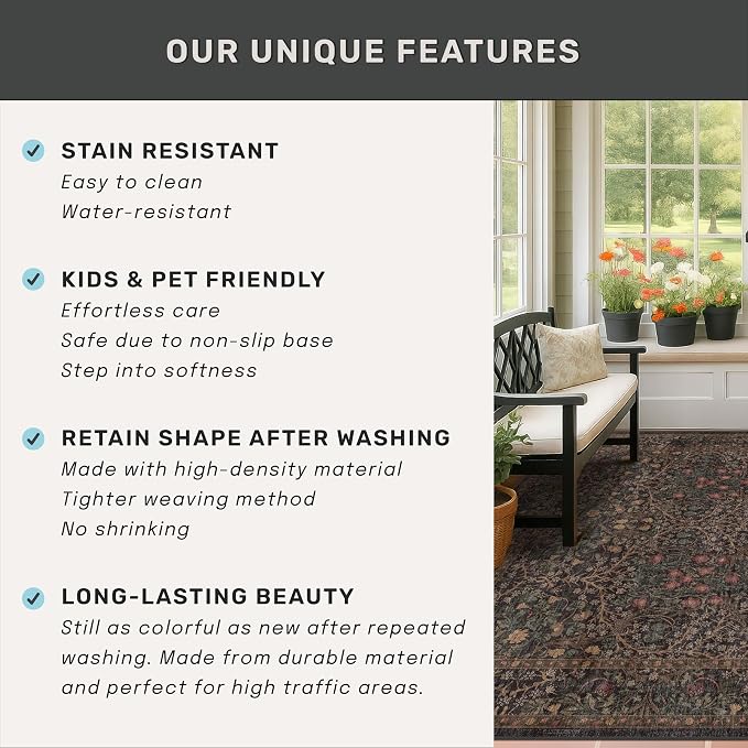 Hazo Haus Dark Brown Boho Washable 3x12 Extra Long Runner Rug