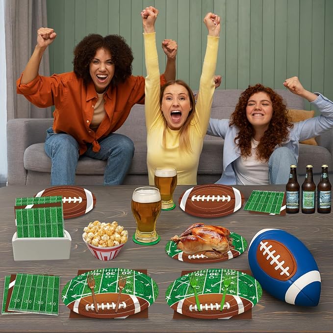 100 Pcs Football Party Supplies Set, Serves 25 – Disposable Football and Field