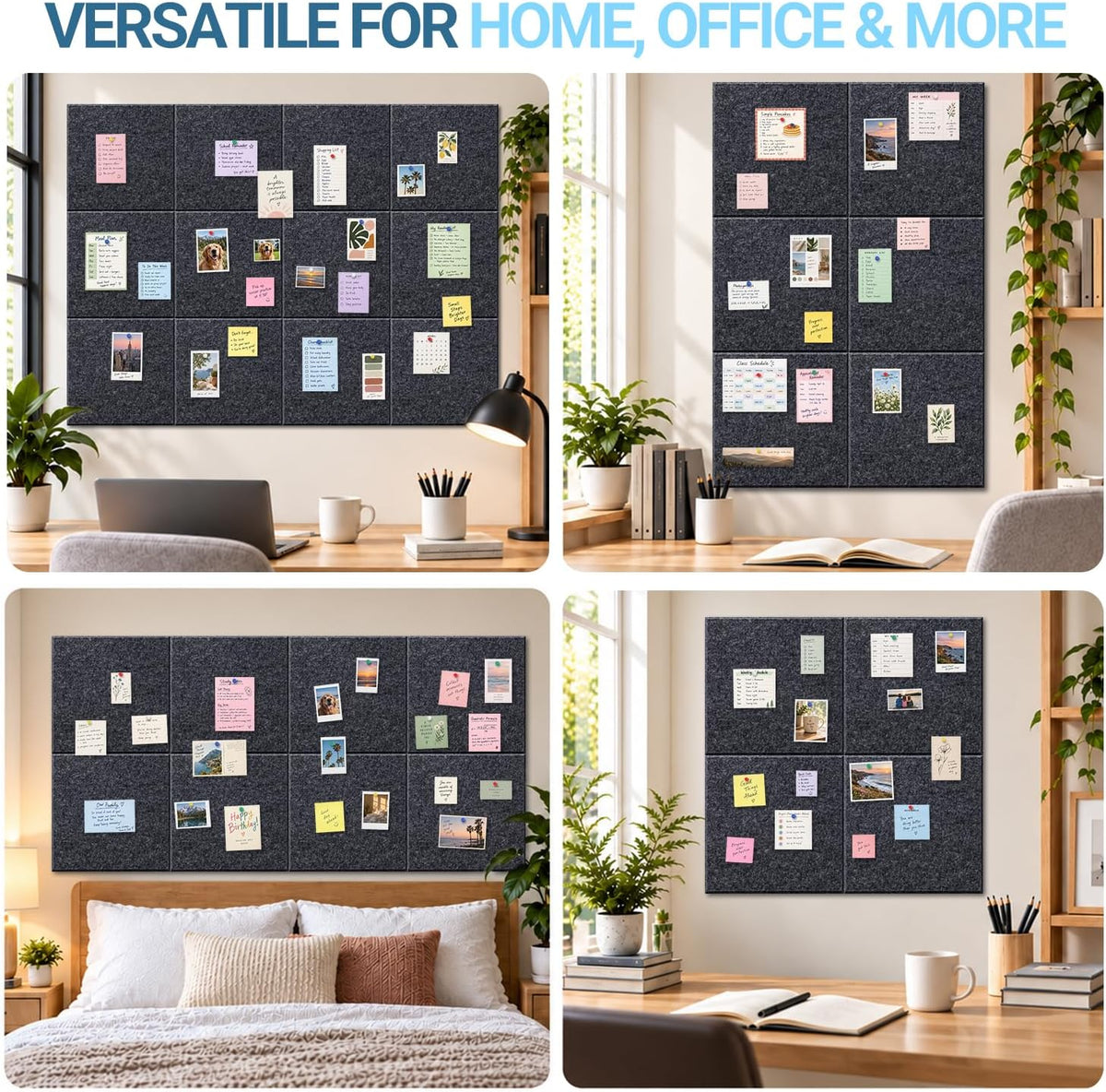 Hiksuky EcoCork Pro 48"x36" Modular Felt Wall Panels - 12 Pack Recycled Felt Tiles with Damage-Free Adhesive, Customizable Cork Board Alternative for Office & Home Decor Gray