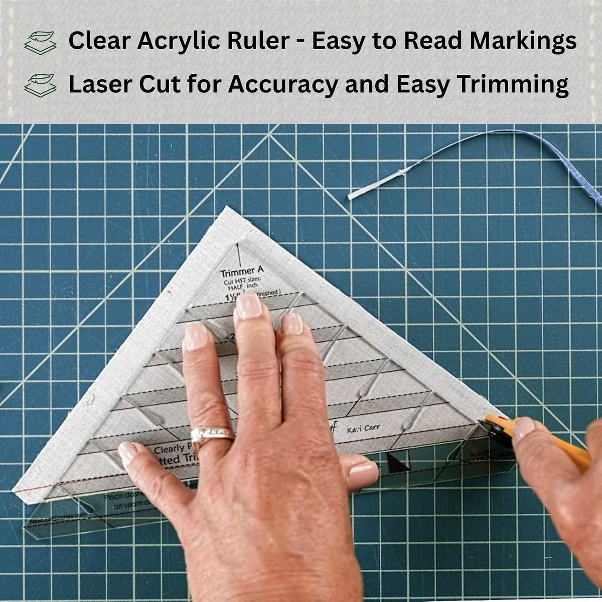 New Leaf Stitches Clearly Perfect Slotted Trimmer — Acrylic Quilting Ruler for Half Square Triangles & HST Cutting — Slotted Quilting Ruler for Strip Piecing, Block Construction & Accurate Trimming