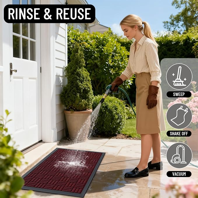 OLANLY Front Door Mat Outside Entrance 59x23, Heavy Duty Sturdy Natural Rubber