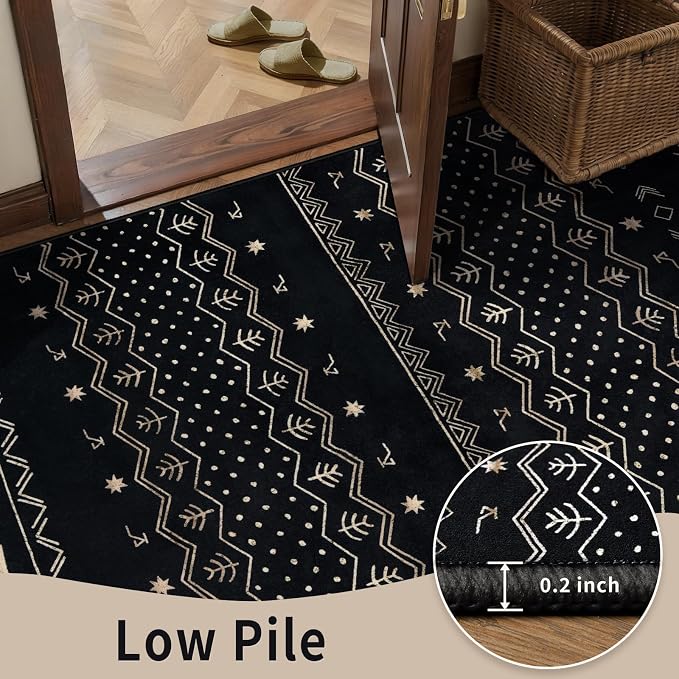 SERISSA 2x3 Rugs for Entryway, Washable Non-Slip Black Gold Grad Small Area Rug