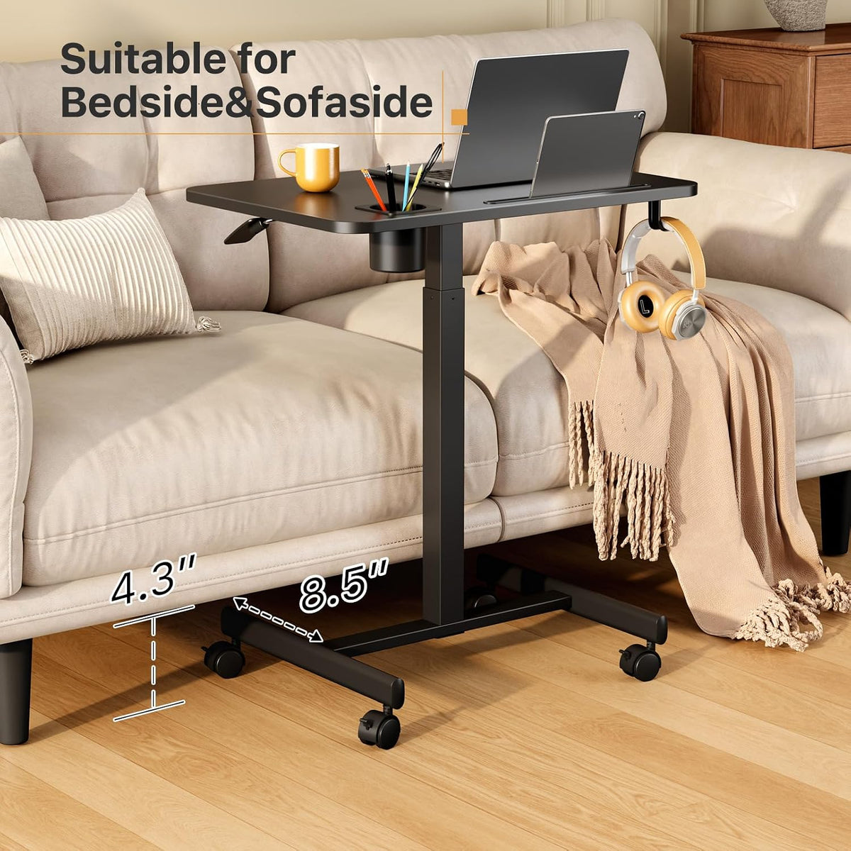28 inch Mobile Laptop Desk, Portable Sit Stand Cart with Wheels