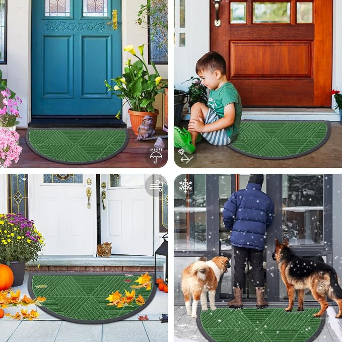Smiry Half Circle Front Door Mat Outside Entrance, Heavy Duty Sturdy Natural