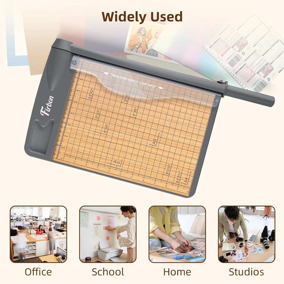 Firbon 12 Inch Wood Guillotine Paper Cutter, Heavy Duty Paper Trimmer