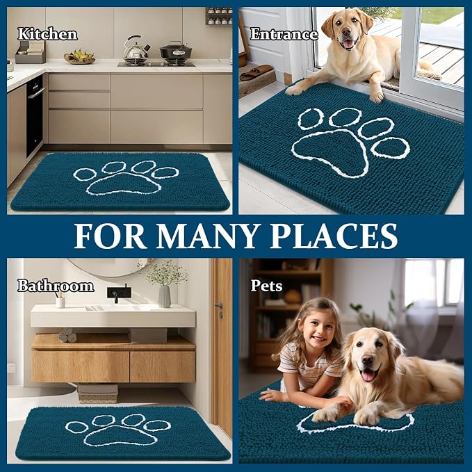 OLANLY Dog Door Mat for Muddy Paws 35x24, Paw Print Design, Absorbs Moisture