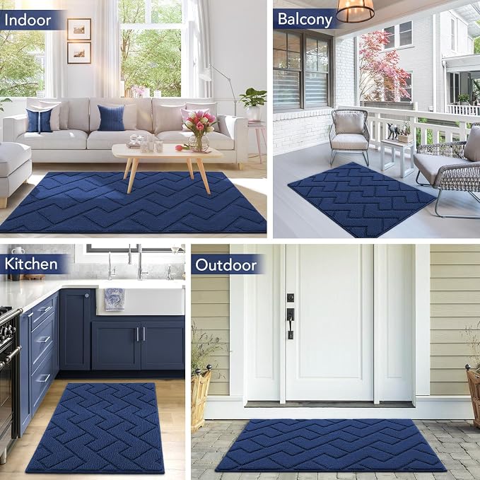 hicorfe Indoor Door Mat, Non Slip Door Mats, Absorbent Resist Dirt Entrance