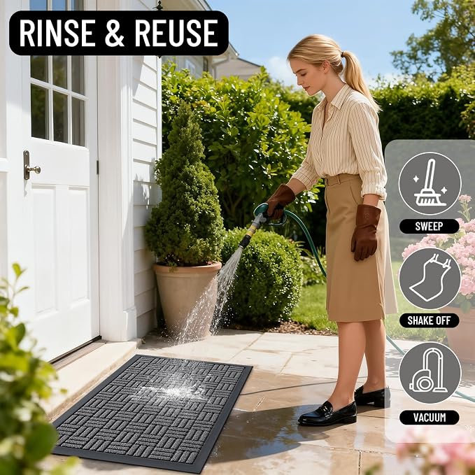 OLANLY Front Door Mat Outside Entrance 33x21, Heavy Duty Sturdy Natural Rubber