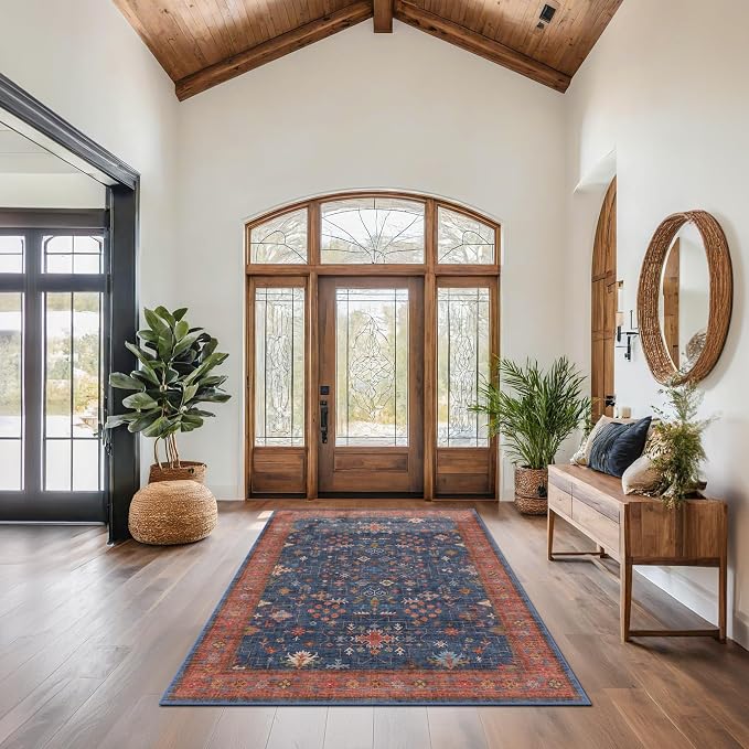 Hazo Haus Dark Blue & Terracotta 5x8 Living Room Rug