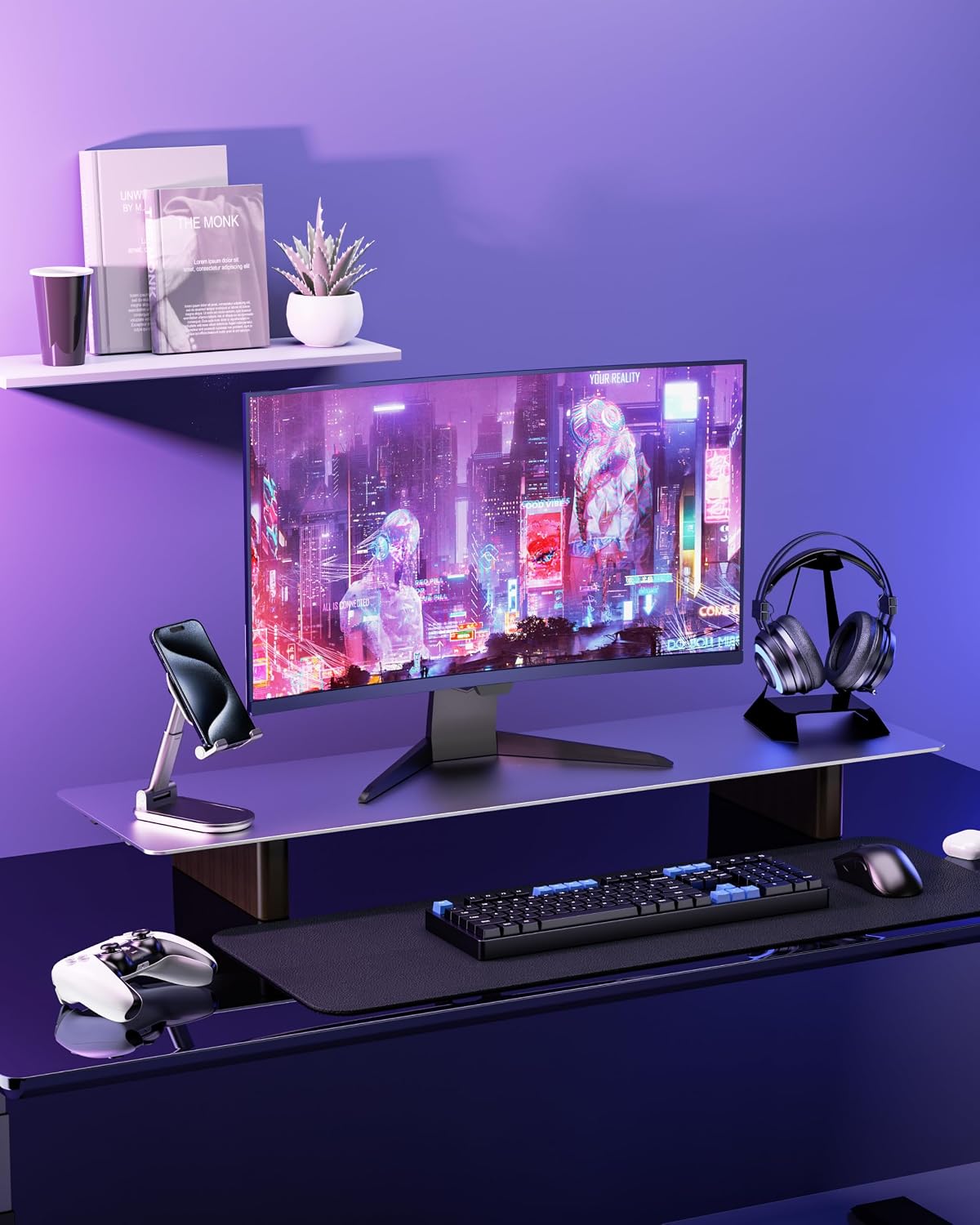 Aluminum Monitor Stand Riser with Wooden Legs, 31.5" Wide