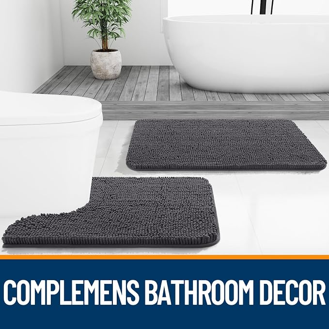 OLANLY Bathroom Runner Rugs 59x24, Soft Absorbent Chenille Bath Rugs, Rubber