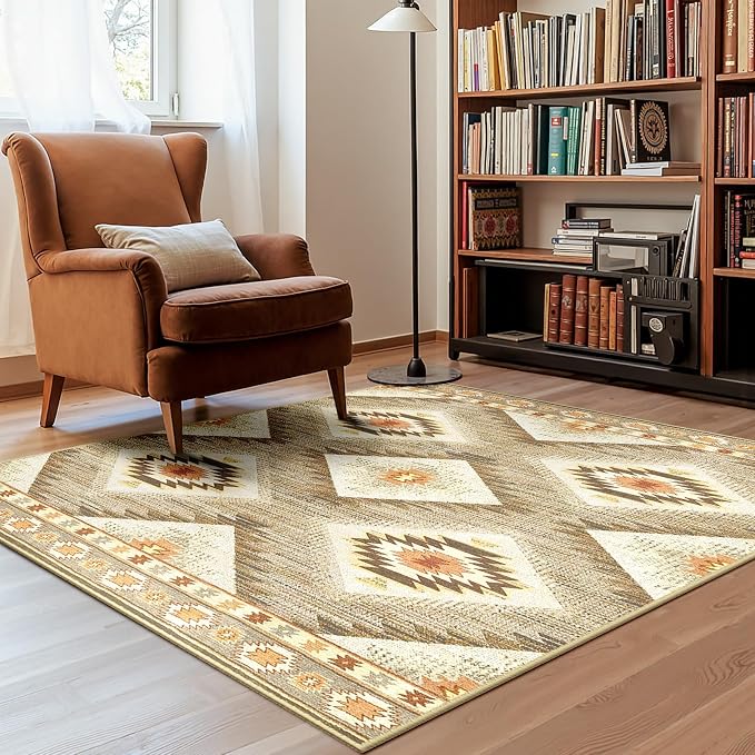 BESTSWEETIE Area Rug 6x6 Rug Machine Washable Non-Slip Low Pile Print Pattern