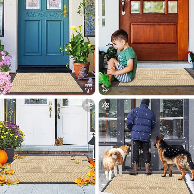 Smiry Front Door Mat Outside Entrance, Heavy Duty Sturdy Natural Rubber Doormat