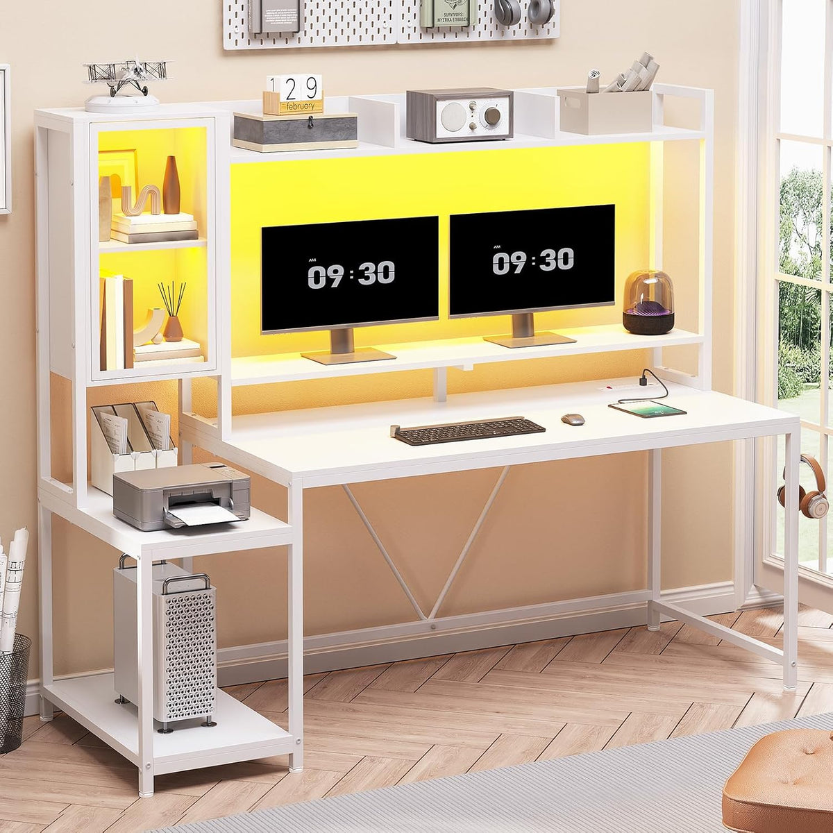 SEDETA 60'' Gaming Desk with Storage, Hutch, Display Cabinet and LED Lights