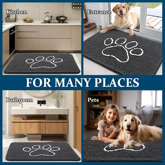 OLANLY Dog Door Mat for Muddy Paws 40x32, Paw Print Design, Absorbs Moisture