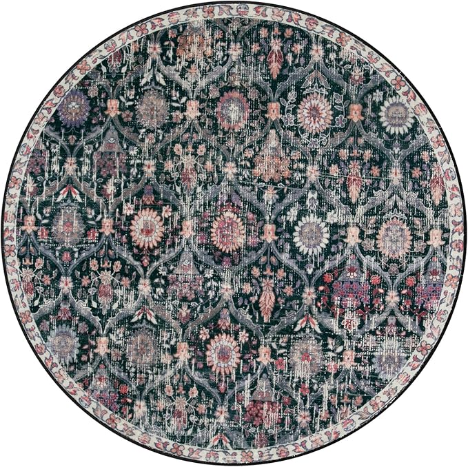 Lahome Moroccan Trellis Washable Round Rugs, Non-Slip Soft Round Rug 4ft