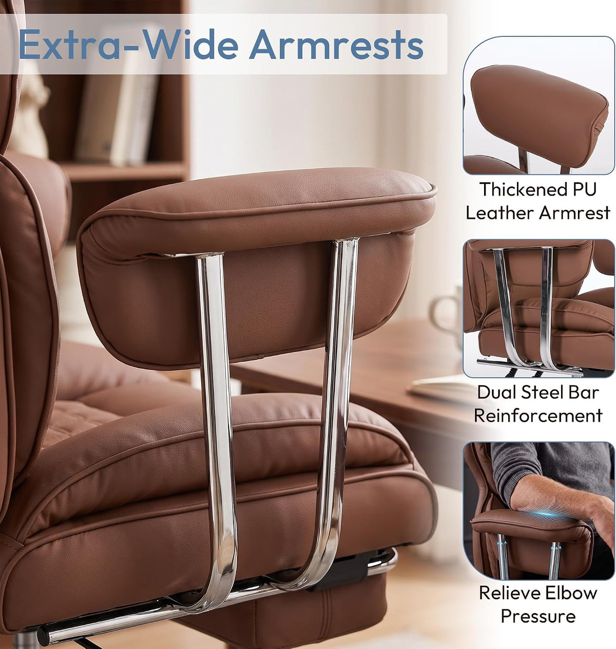 Comfortable Executive Office Chair Ergonomic Desk Chair with Footrest Brown