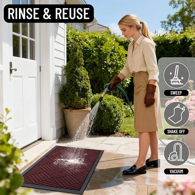 OLANLY Front Door Mat Outside Entrance 47x23, Heavy Duty Sturdy Natural Rubber