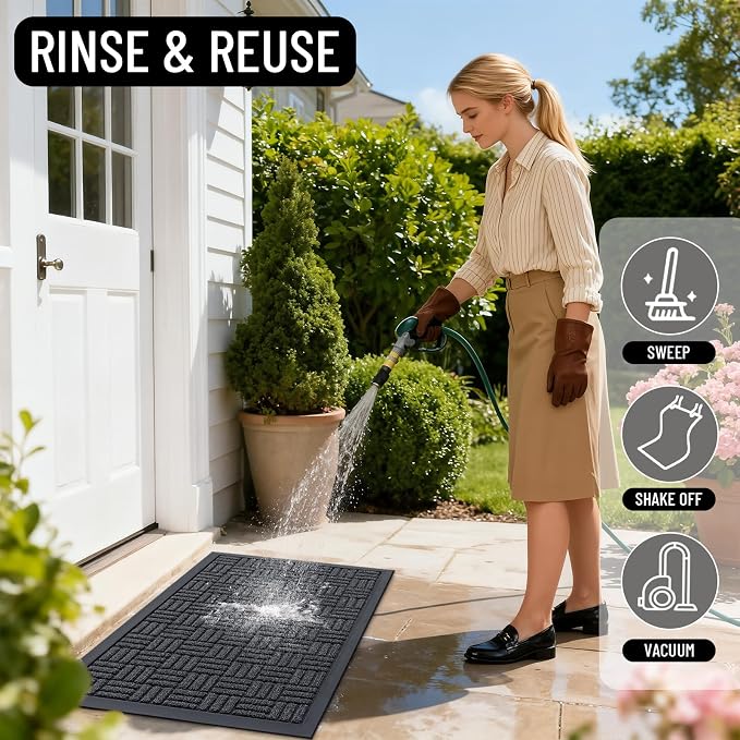 OLANLY Front Door Mat Outside Entrance 71x23, Heavy Duty Sturdy Natural Rubber