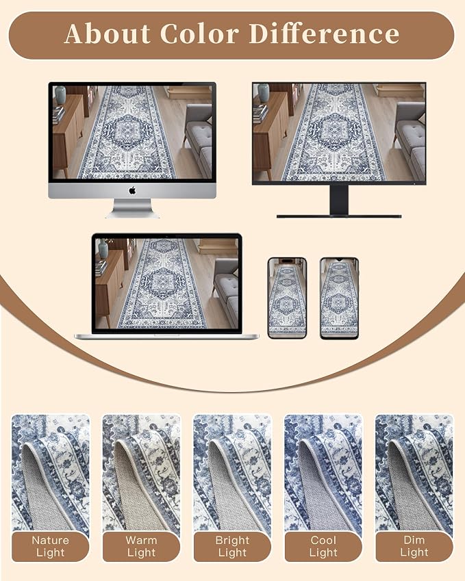 Madane Washable Area Rug 2x3, Small Entryway Rug Non-Slip Vintage Door Mat