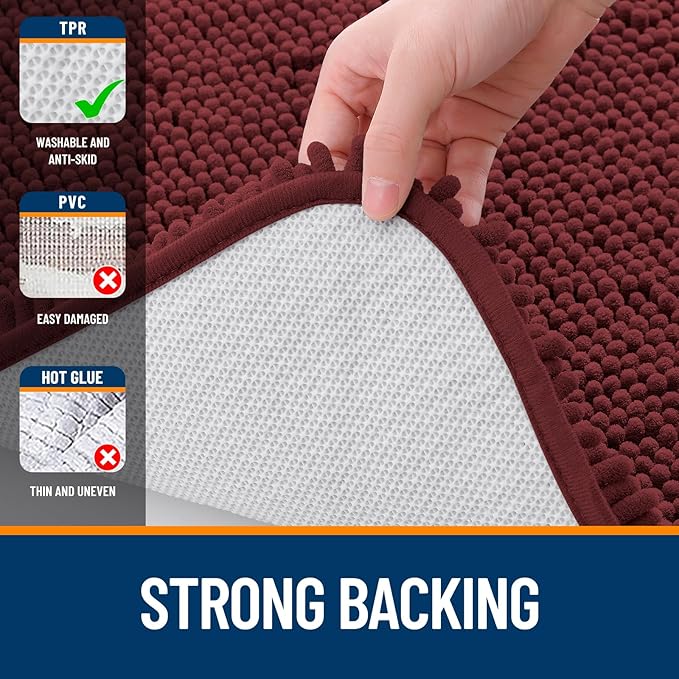 OLANLY Bathroom Runner Rugs 47x17, Soft Absorbent Chenille Bath Rugs, Rubber