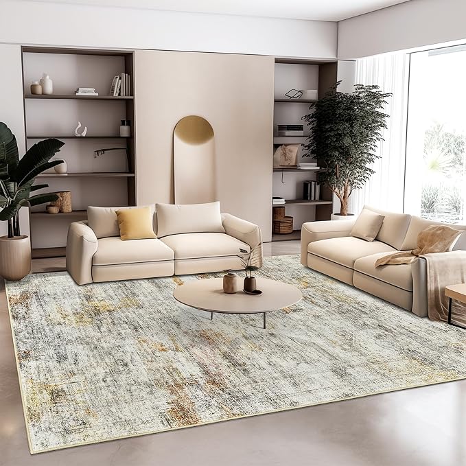 Soalmost 5x7 Area Rugs Gray Rust Low Pile Indoor Washable Trendy Faded Style