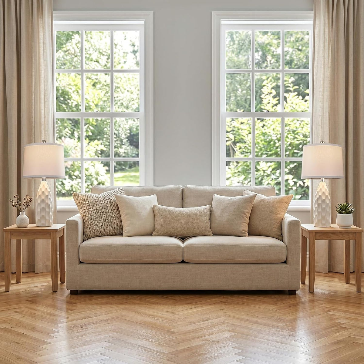 WIHTU 24'' Modern Ceramic Table Lamps Set of 2, White Lamps for Bedroom