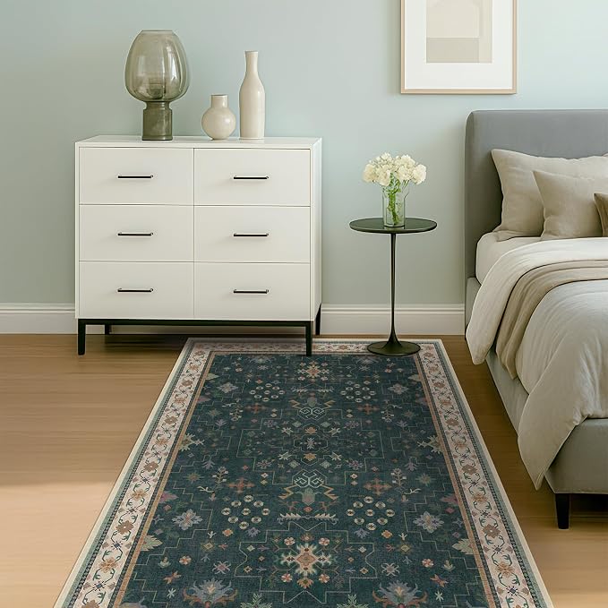 Hazo Haus Dark Green Oushak 5x7 Living Room Rug