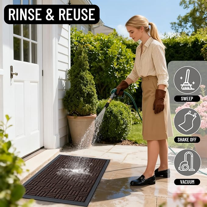 OLANLY Front Door Mat Outside Entrance 29.5x17, Heavy Duty Sturdy Natural