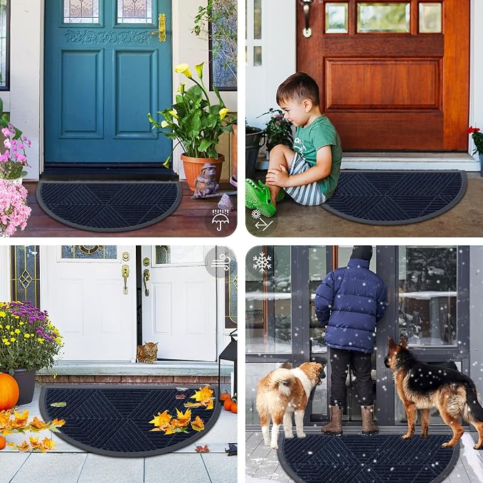 Smiry Half Circle Front Door Mat Outside Entrance, Heavy Duty Sturdy Natural