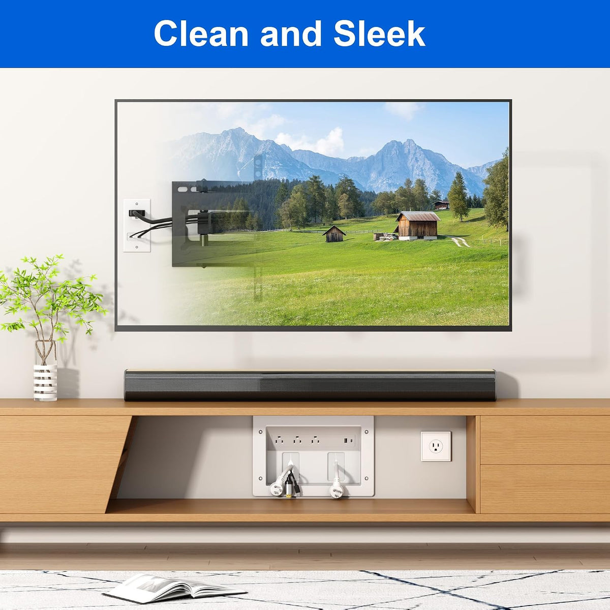 in Wall TV Cable Management Kit with Recessed Outlet – Triple Outlet and USB Ports, 7ft Cord(4ft+3ft), Drywall Cutting Drill Bit and Hand Saw – Easy, Safe TV Wire Hider for Wall