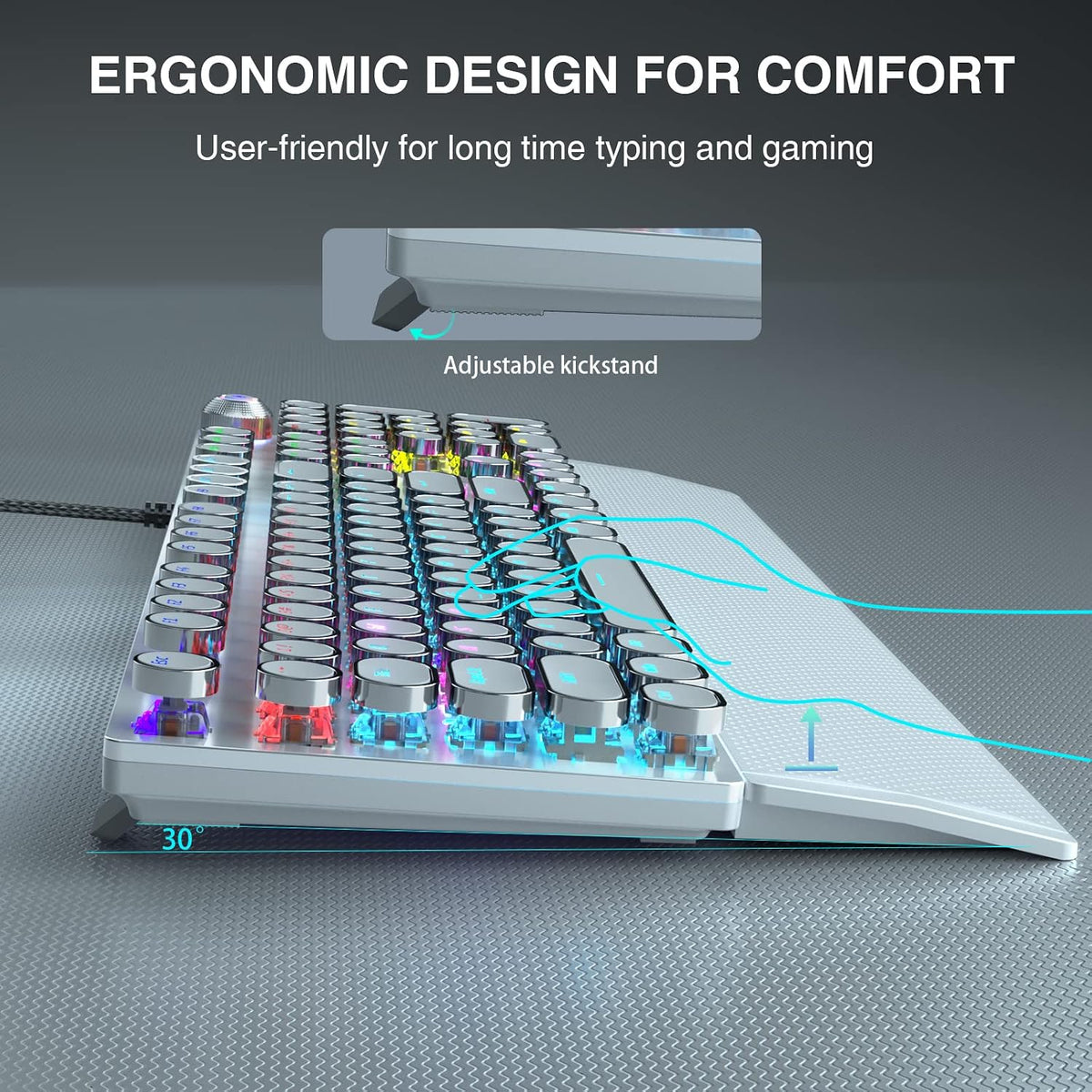 AULA F2088 Typewriter Style Mechanical Gaming Keyboard Wired, 104 Keys