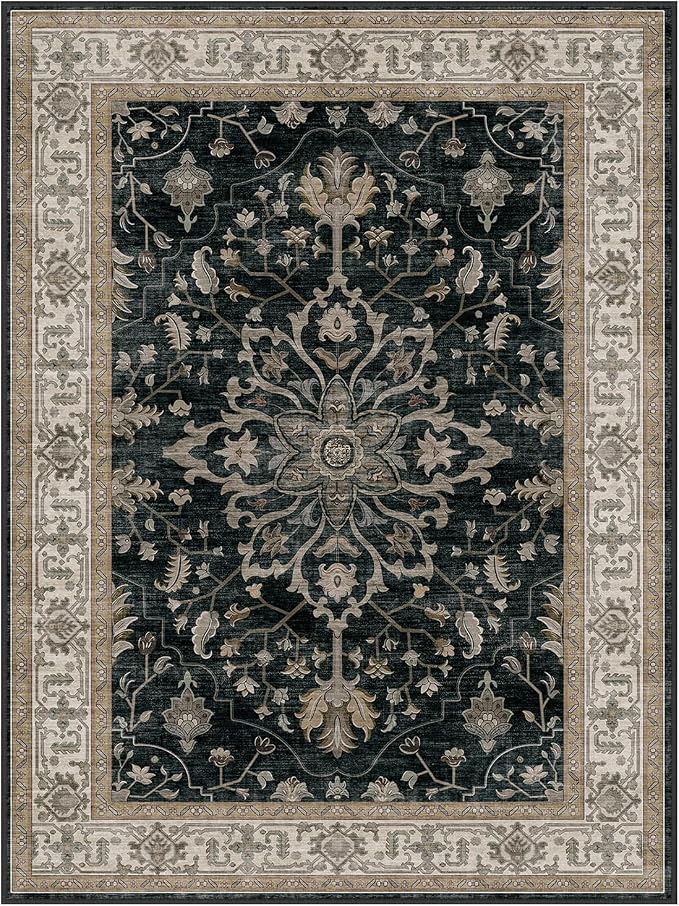 RELEANY Area Rugs Square 10ft Washable Non-Slip, Floral Vintage Distress