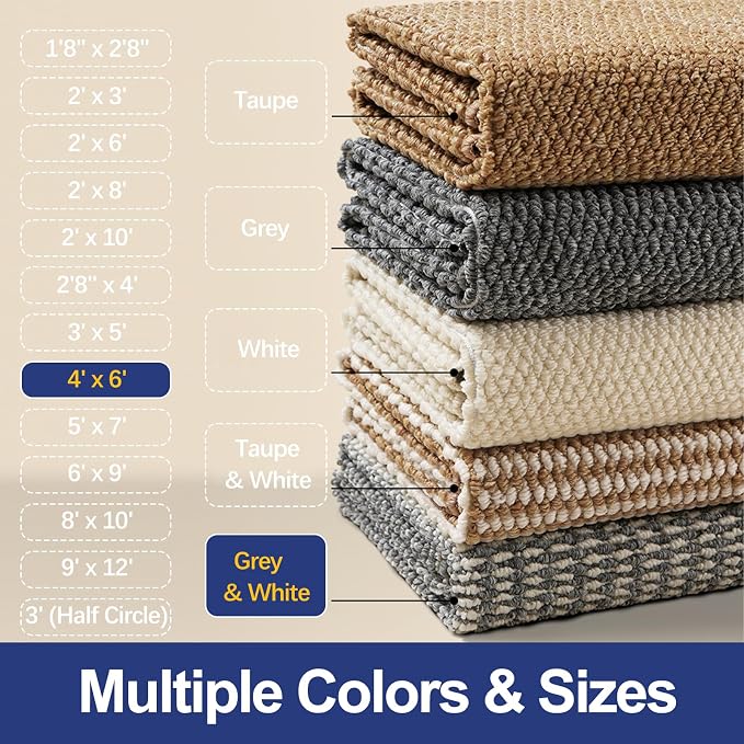 Faux Jute Area Rug 4'x6', Washable & Non-Slip, No Odor. Farmhouse Boho Style
