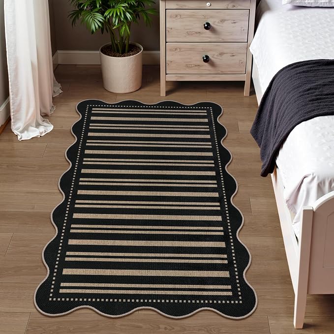 Striped Easy Jute Outdoor Patio Rug, 3x5 Washable Rugs