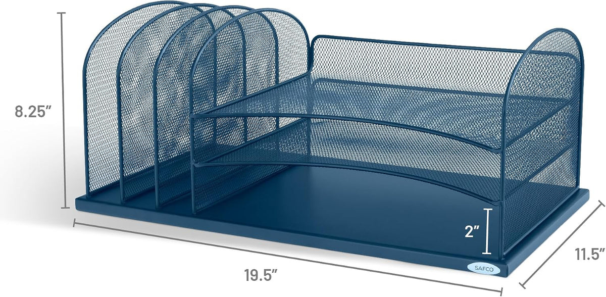 Safco Onyx Mesh 3 Sorter, 3 Tray Desktop Organizer | Durable Steel Mesh & Powder Coat Finish | Home, Office & Classroom Desktop Organization | 19.5"W x 11.5"D x 8.25"H | For Office, Home, Mailrooms
