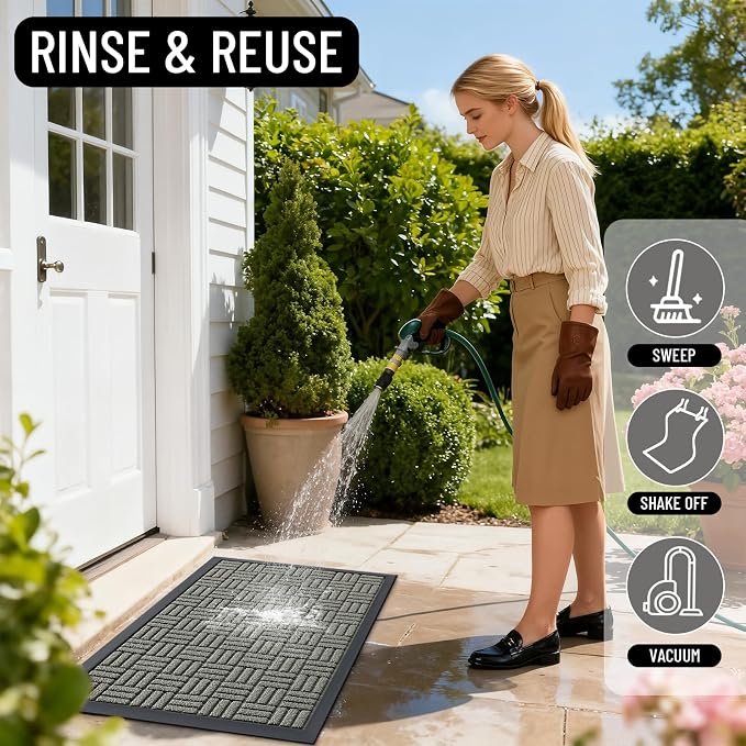 OLANLY Front Door Mat Outside Entrance 35x23, Heavy Duty Sturdy Natural Rubber