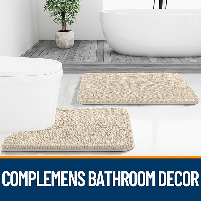 OLANLY Bathroom Rugs 36x24, Extra Soft Absorbent Chenille Bath Rugs, Rubber