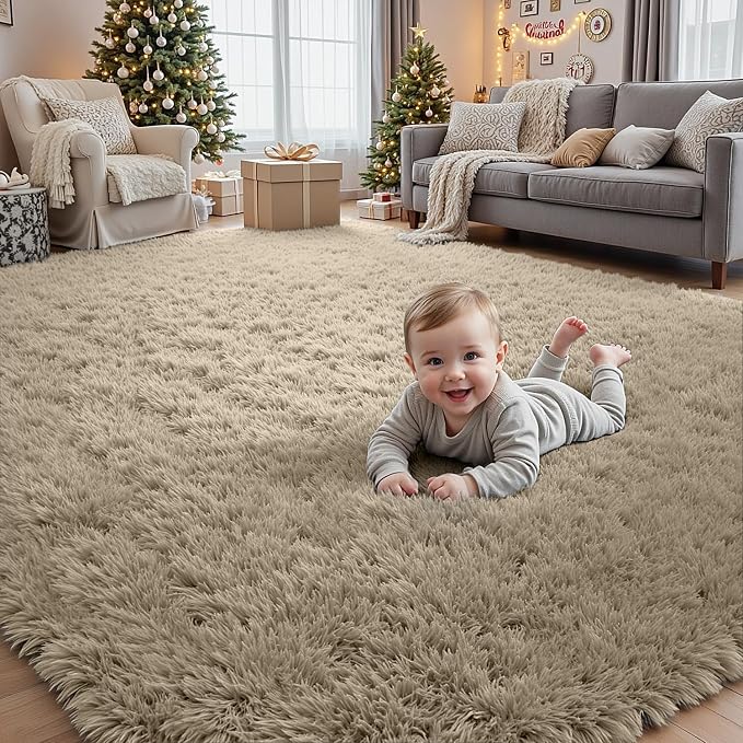 6x9 Area Rugs for Living Room Rug: Soft Fluffy Shag Gray Camel Rugs for Bedroom