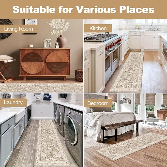 Yamaziot Washable Runner Rug, 2x8 Non-Slip Boho Vintage Hallway Rug Runner
