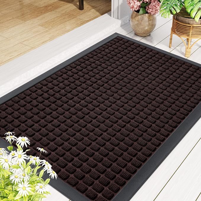 Smiry Front Door Mat Outside Entrance, Heavy Duty Natural Rubber Doormat