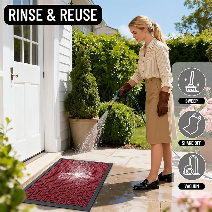 OLANLY Front Door Mat Outside Entrance 47x23, Heavy Duty Sturdy Natural Rubber