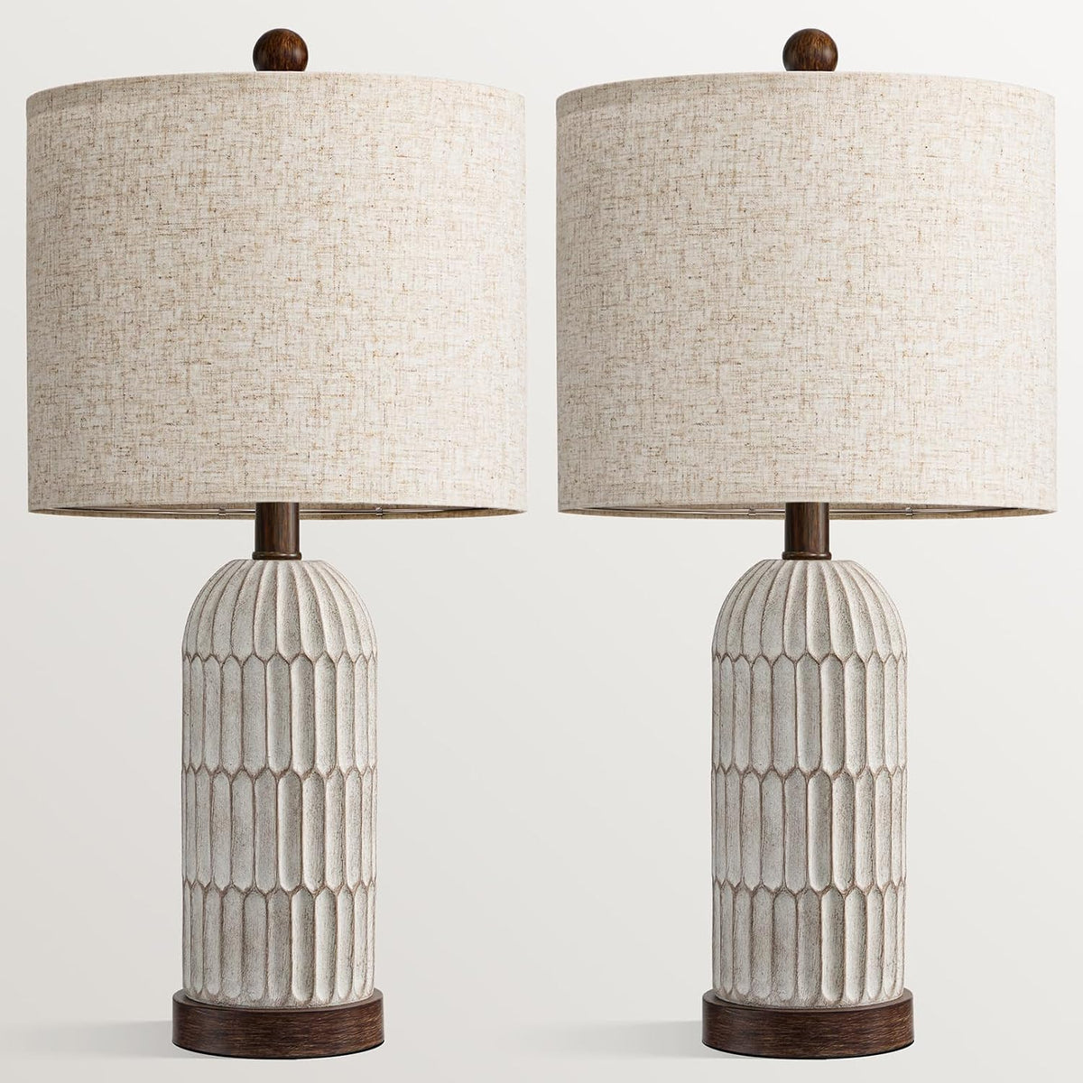 OYEARS 22" Bedside Table Lamps Set of 2, Farmhouse Lamp with USB,Dark Brown