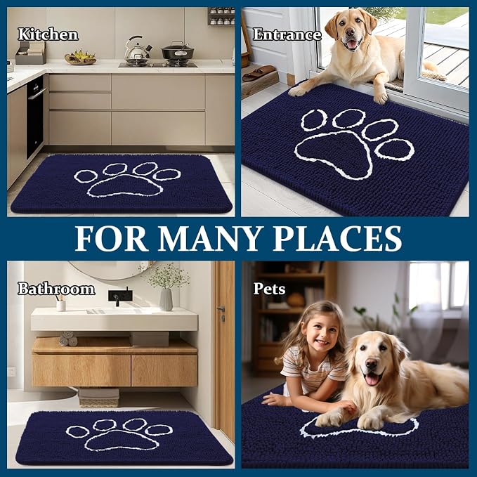 OLANLY Dog Door Mat for Muddy Paws 47x32, Paw Print Design, Absorbs Moisture