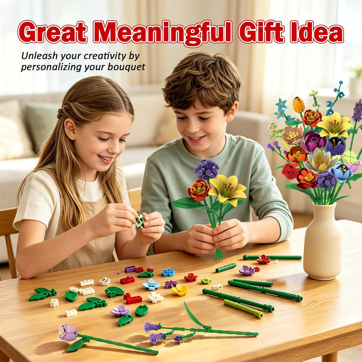 2026 Flower Building Blocks Advent Calendar 24 Days Countdown - BIG Bloom Assembly Set for Adults, Creative DIY Botanical Model Kit, Home Office Decoration Craft Gift for Women Men