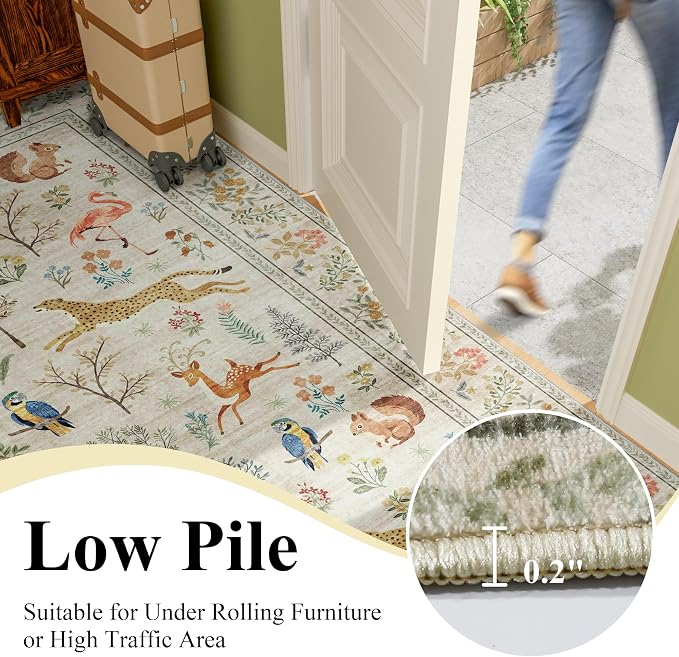 DUKINO 3x4 Washable Entryway Rug, Vintage Animal Ultra Soft Kitchen Area Rug